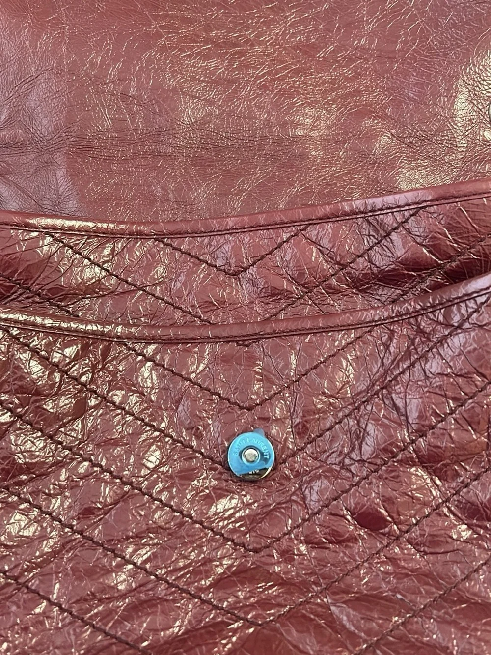 Yves Saint Laurent Quilted Burgundy Leather Shoulder Bag with Silver Chain